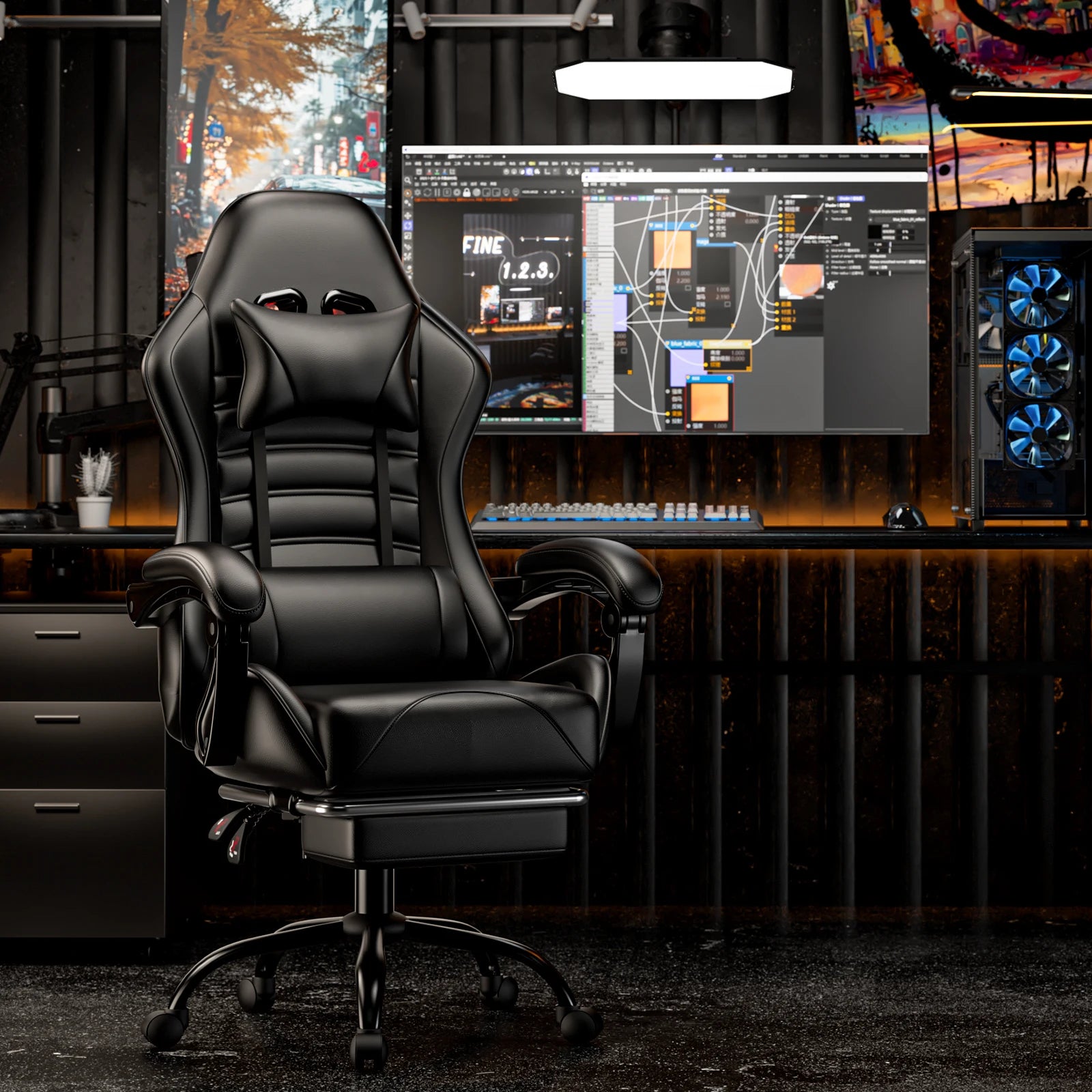 Ergonomic Racing Style Gaming Chair with Footrest