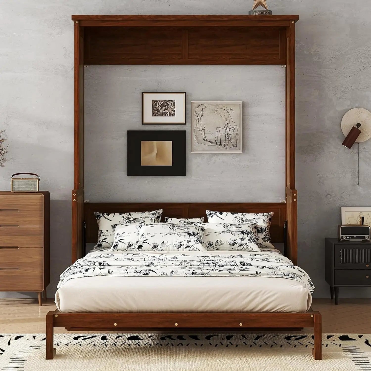 FurnishSpot™ Queen Size Murphy Bed with Desk – Horizontal Wall Bed Cabinet with Gas Struts