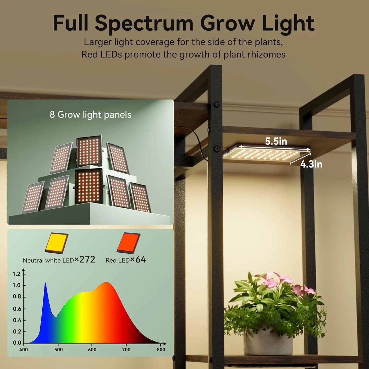 Indoor 11 Tiered Wood Plant Stand with Grow Lights