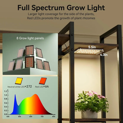 Indoor 11 Tiered Wood Plant Stand with Grow Lights