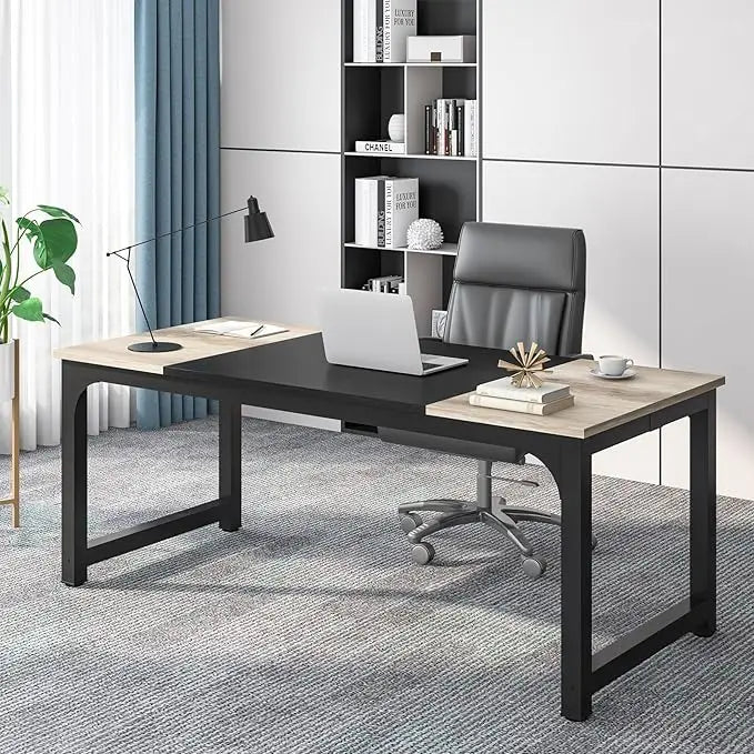 70.8”Executive Desk, Large Office Computer Desk with Thicken Frame, Modern Simple Workstation Business Furniture for Home Offic