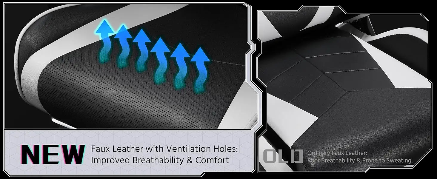 Gaming Chair w/ Massage Lumbar Support & Footrest