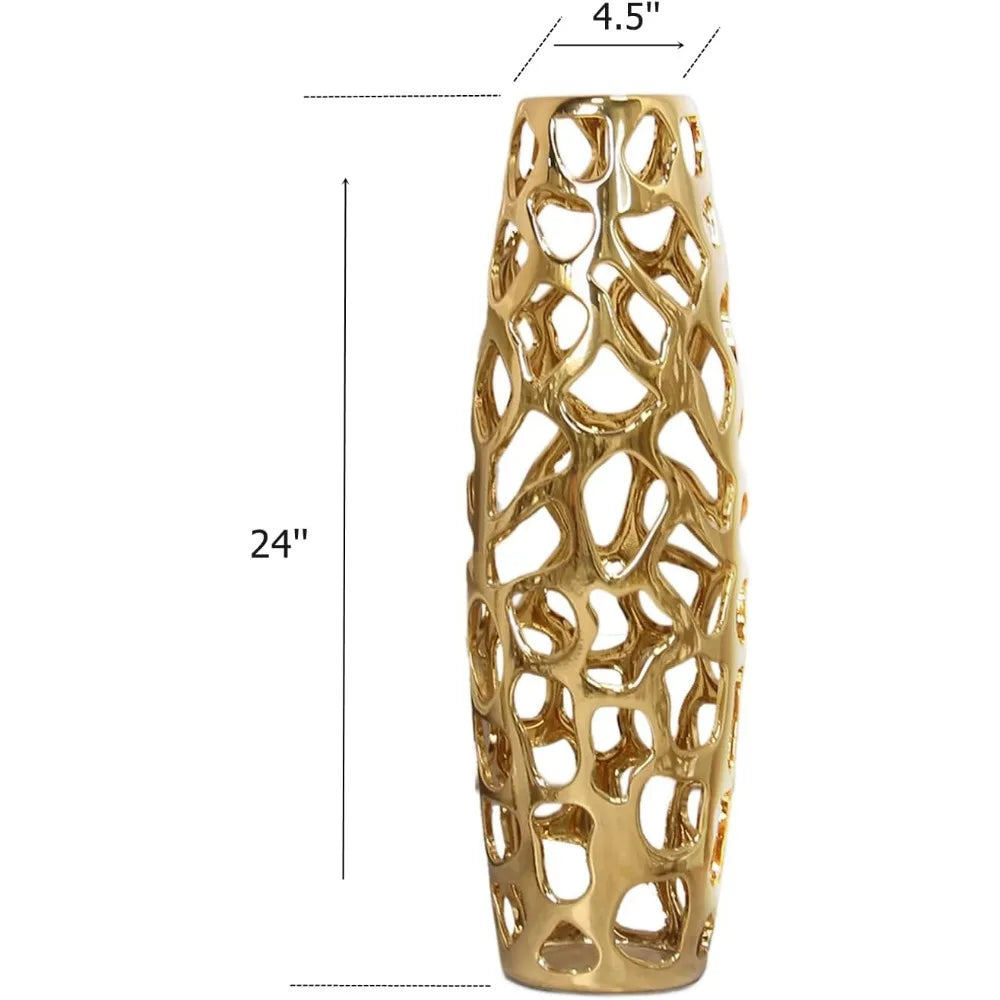 Handmade carved ceramic floor vases, exquisite containers for decorating tree branches and drying flowers