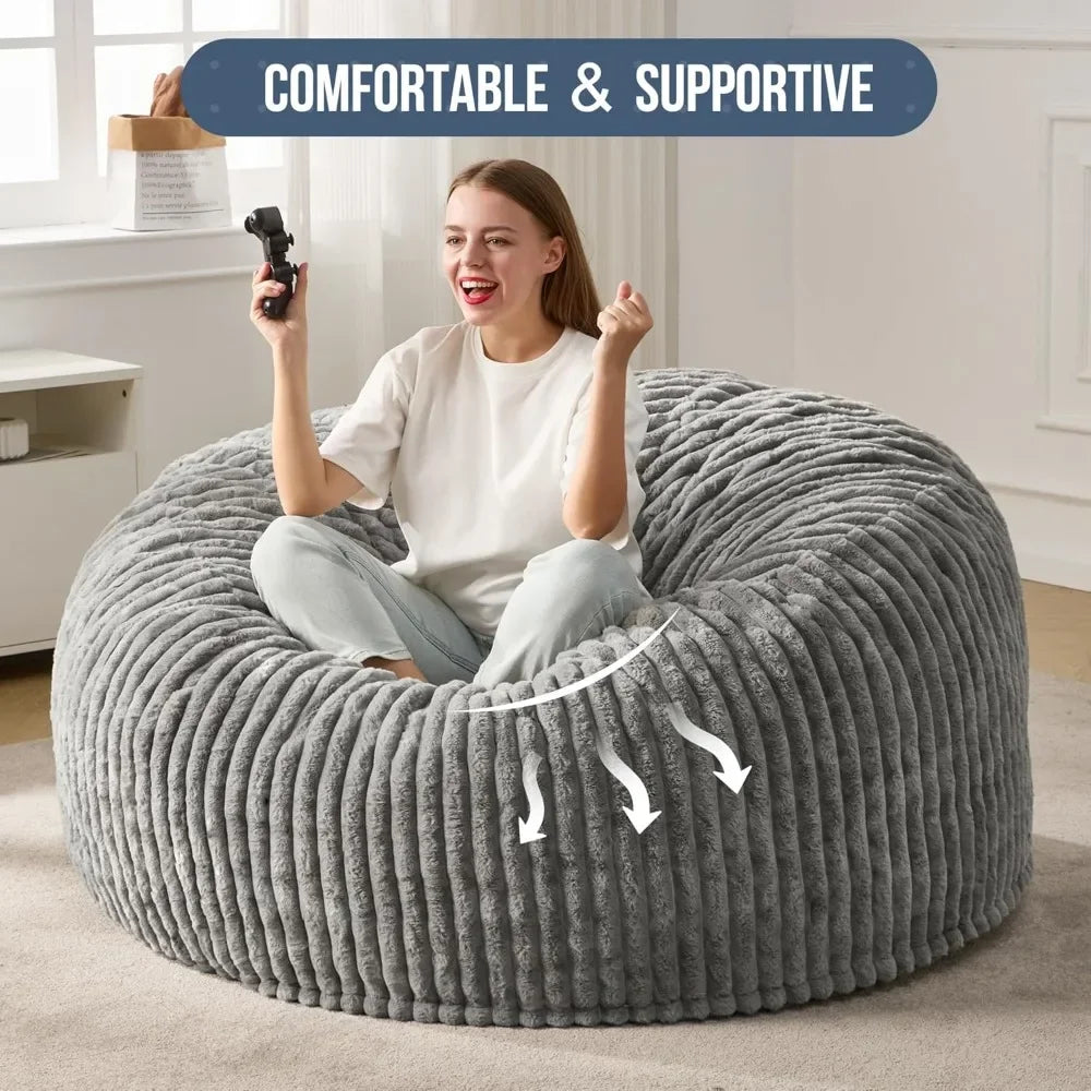 5ft Bean Bag Chairs, for Adults Large Beanbag Chair w/Stripe Plush Cover Big, bean bag Chair for Living Room Bedroom Dorm Office