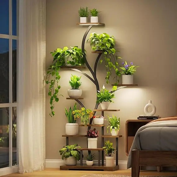 63 Inch 11-Tier Metal Plant Stand with LED Grow Lights, Tall Indoor Plant Shelf & Corner Flower Display Rack for 15-18 Pots of