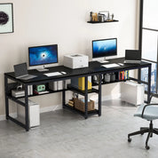 FurnishSpot® Wooden Computer Desk with Storage Cabinet – Mahogany Finish