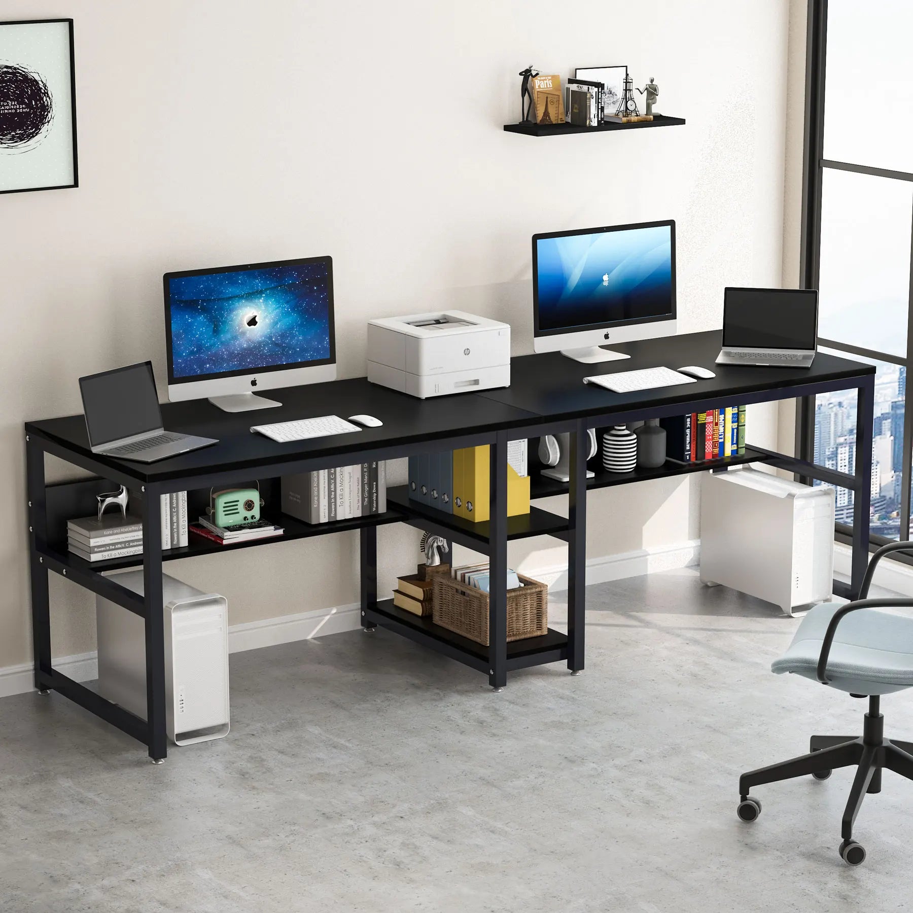 FurnishSpot® Wooden Computer Desk with Storage Cabinet – Mahogany Finish