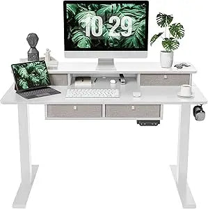 48 x 24 Electric Standing Desk Adjustable Height with 4 Drawers, Sit Stand Desk with Storage Shelf, Rising Desk with Splice Boa