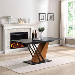 Extendable Dining Room Table for 4-6, Modern 61.81" (46.46") Wooden Geometric Rectangular Expandable Conference Kitchen Table wi