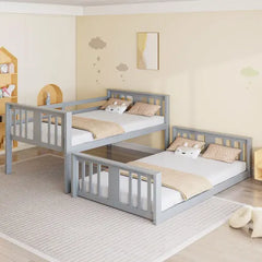 Twin Over Twin Bunk Bed with Slide and Ladder, Gray