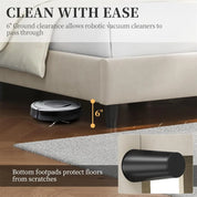 Bed Frame Upholstered Platform Bed w/Wing Side/Wooden Slat Support/Tufted Headboard w/Wing Side, No Box Spring Needed