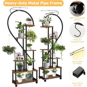 2PCS 6 Tier Tall Plant Stand Indoor with Grow Lights, Half Heart Shaped Plant Stands for Indoor Plants Multiple with Wheels, Lar