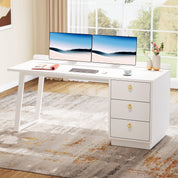 Tribesigns White Computer Desk with Drawers: 55 Inches Modern Home Office Desk with Storage, Small Wood Study Writing Work Table