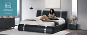 Modern Faux Leather Low Profile Platform Bed with Height-Adjustable Headboard