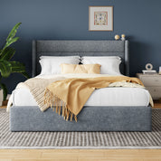 HOOMIC Lift-Up Storage Bed with Upholstered Wingback Headboard – Hydraulic Platform Bed with Under-Bed Storage, Durable Metal Frame, Multiple Mattress Sizes