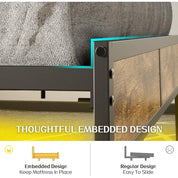 LED Queen size Bed Frame with Headboard, Metal Platform Bed with USB Charging Station, Easy Assembly, No Box Spring Needed