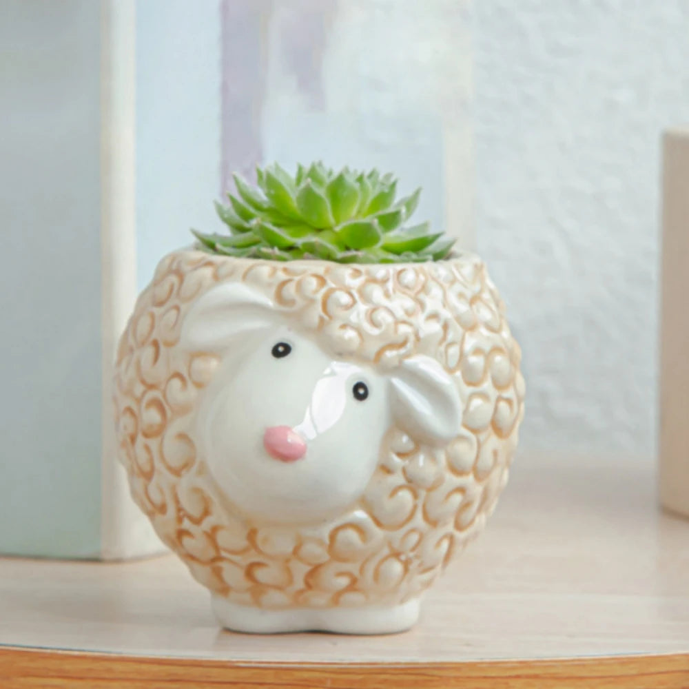 Creative Animal Ceramic Flowerpot - Sheep and Fox Design