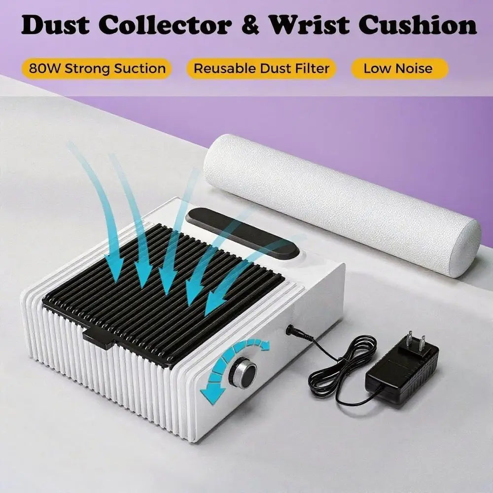 FurnishSpot Shaped Manicure Table with Dust Collector | Rotating & Convertible Nail Tech Desk with Storage