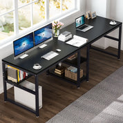 Tribesigns Two Person Desk with Bookshelf, 78.7 Computer Office Double Desk for Two Person, Rustic Writing Desk Workstation