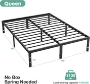 14 Inch High Full-size bed frame - Large heavy-duty metal platform beds frames w/storage space at the bottom, Full bed frame