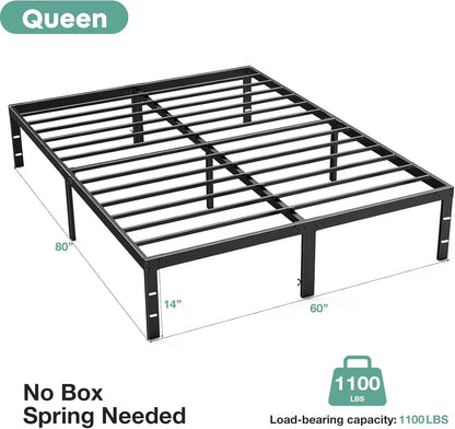 14 Inch High Full-size bed frame - Large heavy-duty metal platform beds frames w/storage space at the bottom, Full bed frame