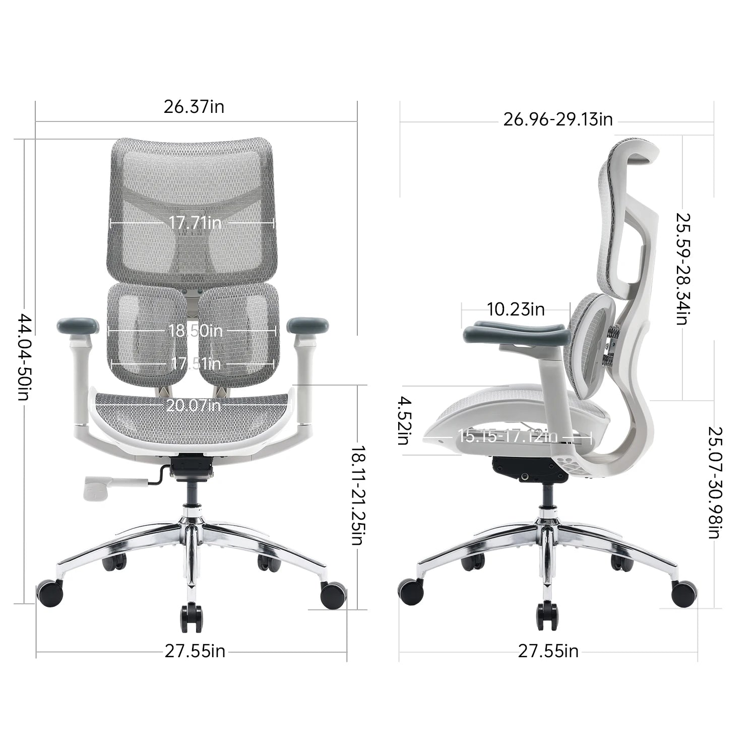 Office Chair with Dual Lumbar Support 5-Level Adjustable Backrest