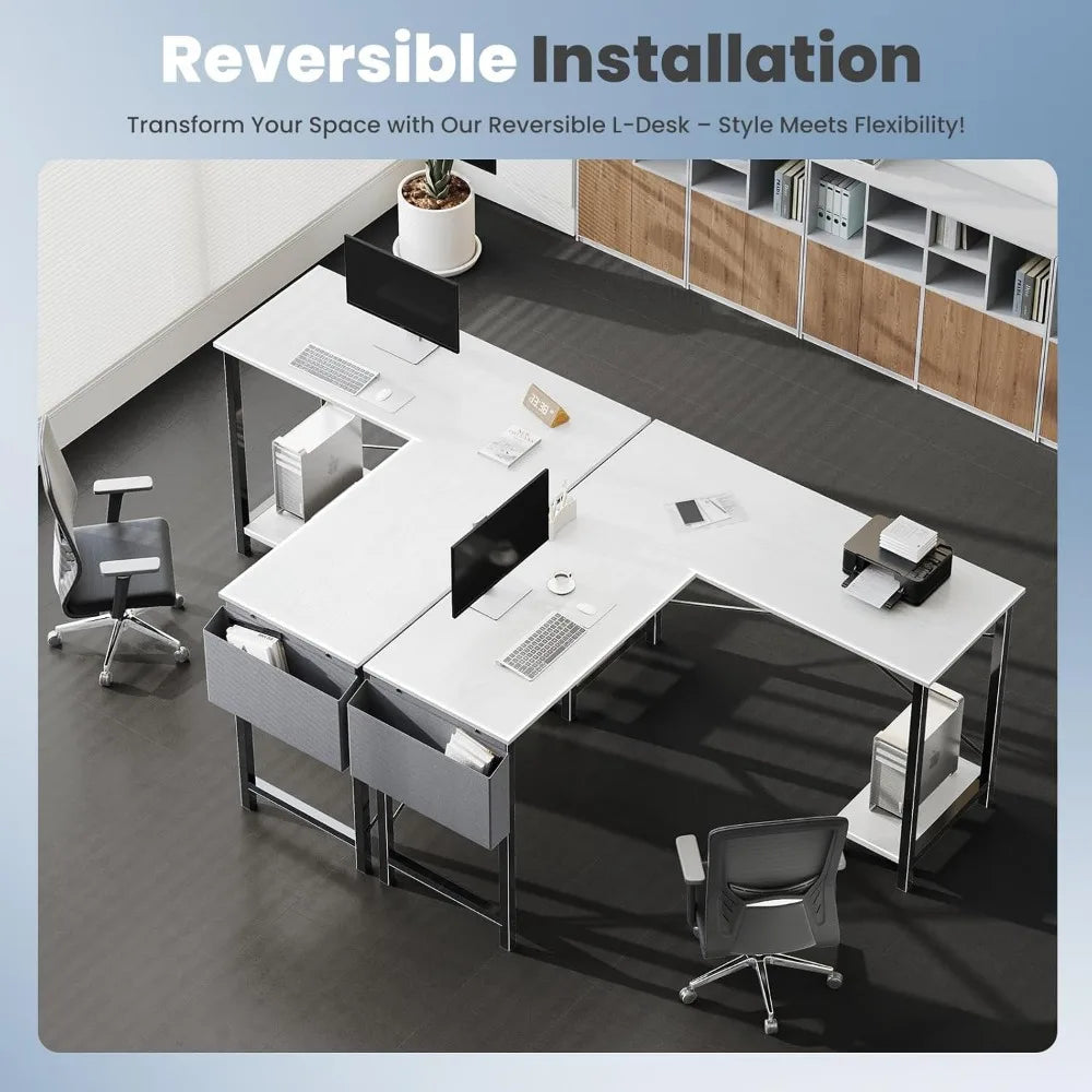 FurnishSpot™ L-Shaped Gaming Desk with Storage – 50” Corner Computer Desk for Home Office & Small Spaces