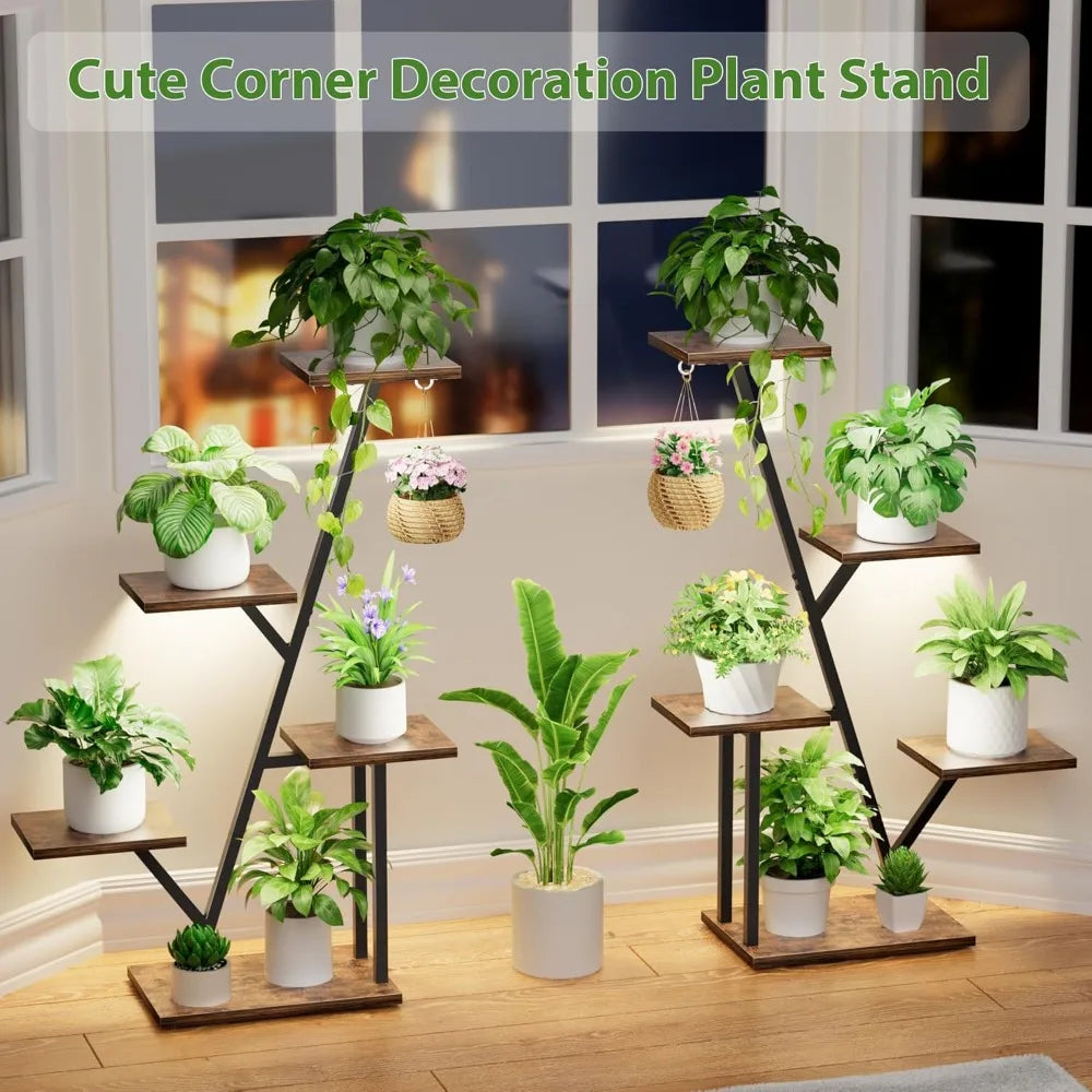 SmartSpace™ 5-Tier Corner Plant Stand with Grow Lights (2-Pack) – Indoor Vertical Plant Shelf