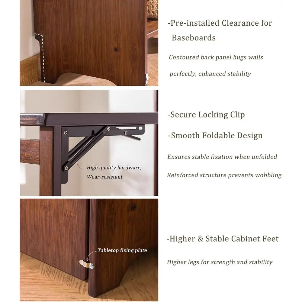 Foldable Bamboo Computer Desk with Storage Shelf