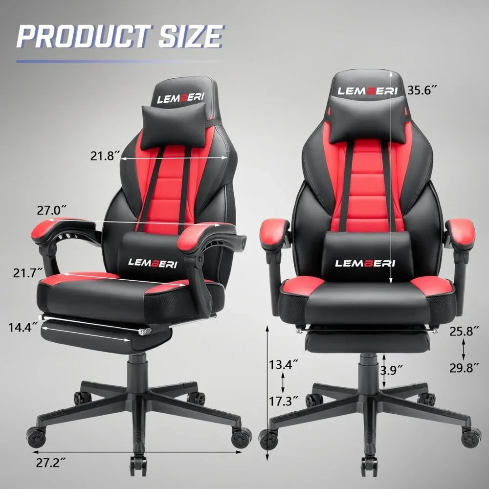 Video Game Chairs with footrest,Big and Tall for Adults, 400lb Capacity,Racing Style Computer chair with Headrest Support