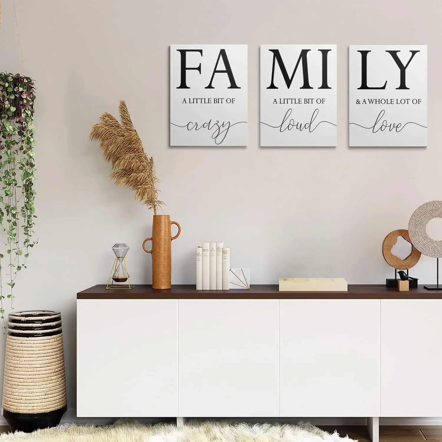 Family Wall Decor,Dining Room Kitchen Decor Set of 3 Inspirational Canvas Prints Black and White Framed Canvas Art Painting Wood