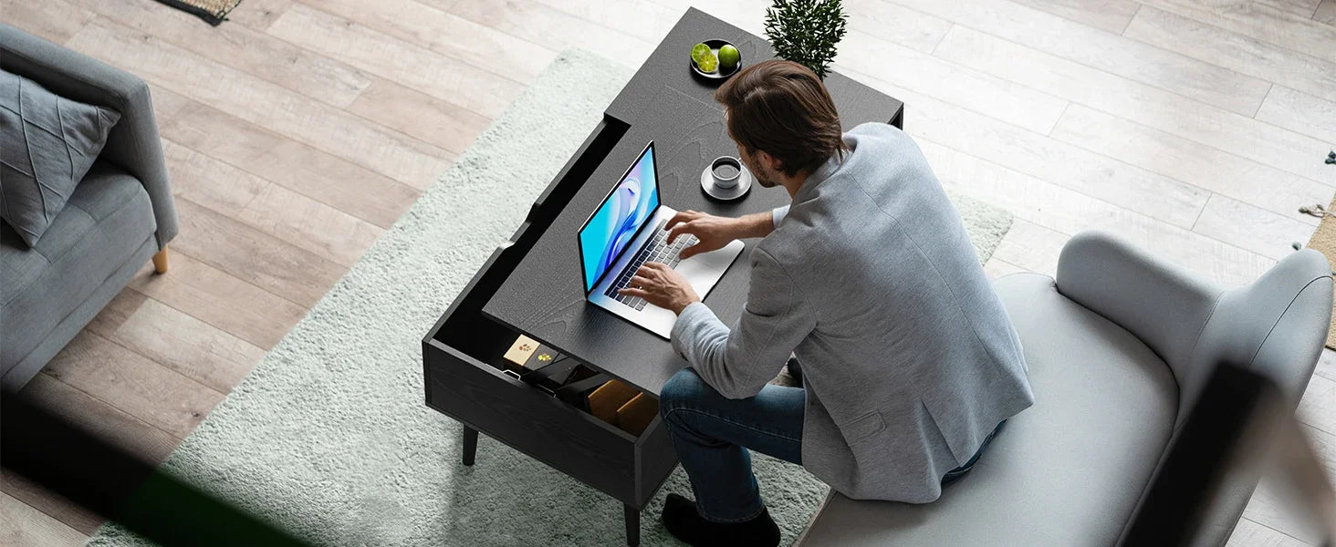 Wooden Coffee Table, Lift Top Coffee Table with Large Hidden Compartment and Shelf, Lift Tabletop Dining Table for Living Room