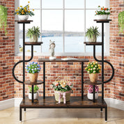8-Tier Metal Plant Shelf for Multiple Plants, Round & Square Boards