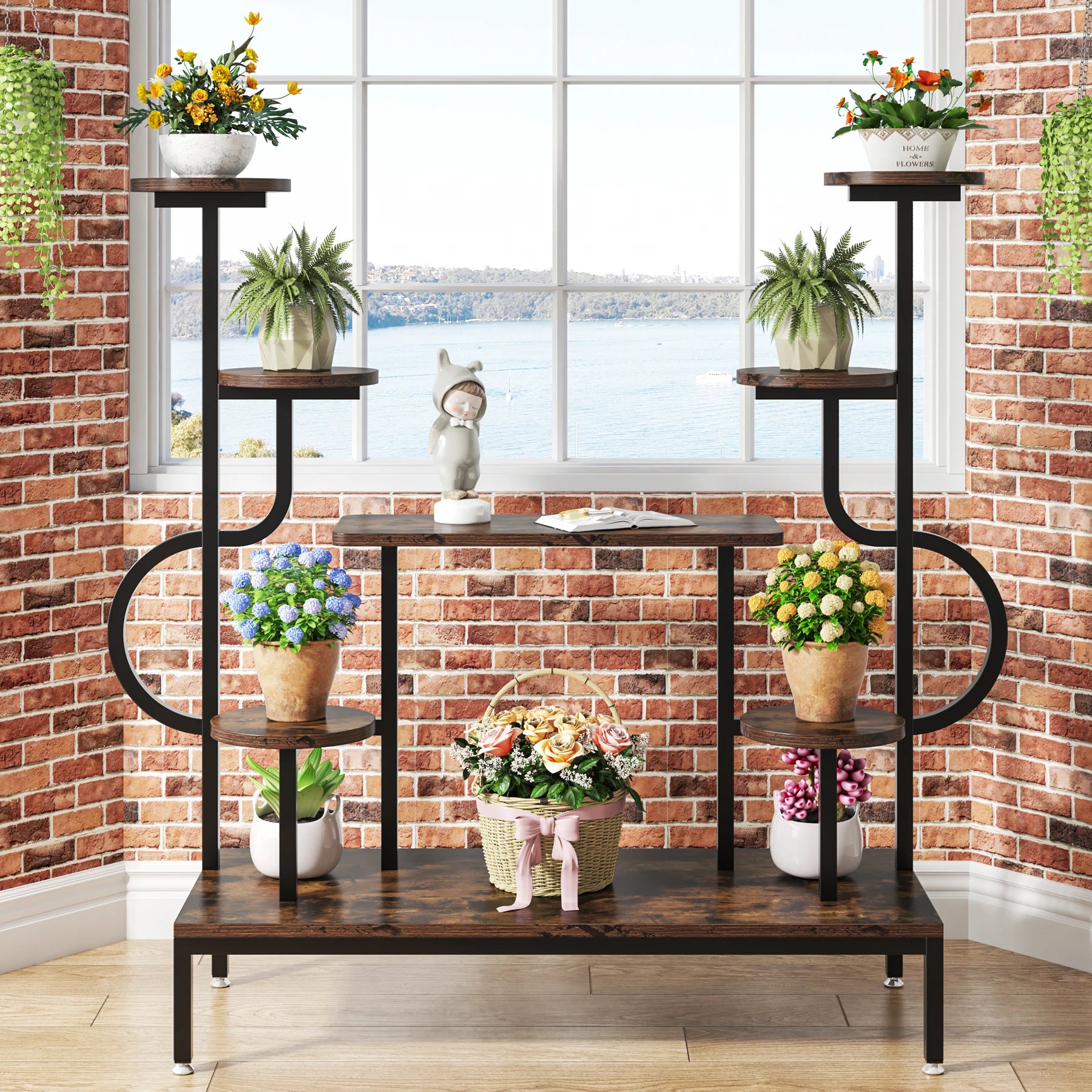 8-Tier Metal Plant Shelf for Multiple Plants, Round & Square Boards