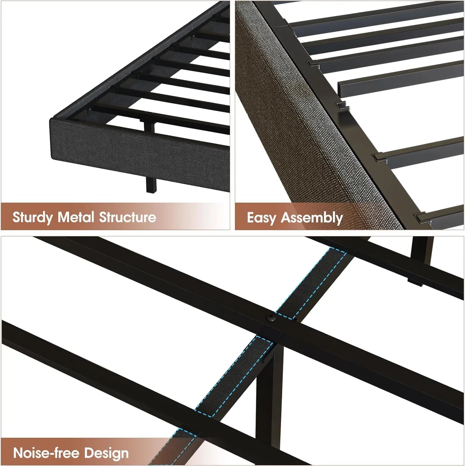 Vabches Floating Queen Bed Frame With Storage Headboard&LED Light Bed Frame with Charging Station Upholstered Platform Bed Frame