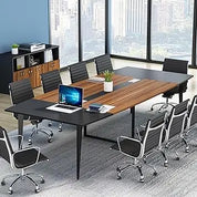 8FT Conference Table, 94.48L x 47.24W x 29.52H Inches Boat Shaped Meeting Table with Rectangle Grommet, Modern Seminar Boardroo