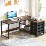 FurnishSpot SpaceSmart™ L-Shaped Computer Desk with Drawers & Open Storage