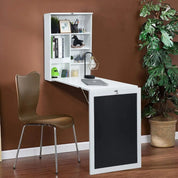 FurnishSpot Hideaway Fold Wall Desk – Wall-Mounted Folding Desk with Storage Shelves & Hooks