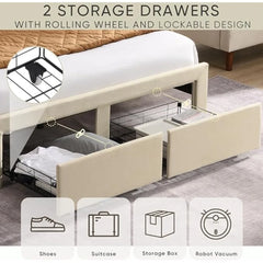 Upholstered Bed Frame w/Charging Station&2 Storage Drawers, Upholstered Headboard Platform Bed, No Box Spring Needed, Beds Frame