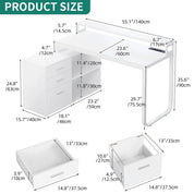 FurnishSpot Corner Computer Desk with File Cabinets | Office Desk with Power Outlets, USB & LED Lights