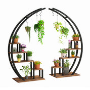 2-Pack 5-Tier Half-Moon Plant Shelf – Metal Flower Stand for Home, Patio, Garden, Balcony