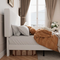 Upholstered Platform Bed Frame with Vertical Channel Tufted Velvet Fabric Adjustable Headboard