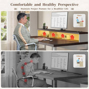 63" Farmhouse Style Computer Desk with Drawers, Storage Shelves and Power Outlets, Home Office Desks with Long Monitor Stand fo