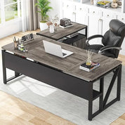 L Shaped Executive Computer Desk and lateral File Cabinet