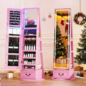 Standing LED Jewelry Armoire with Full-Length Mirror & 360° Swivel Storage Cabinet