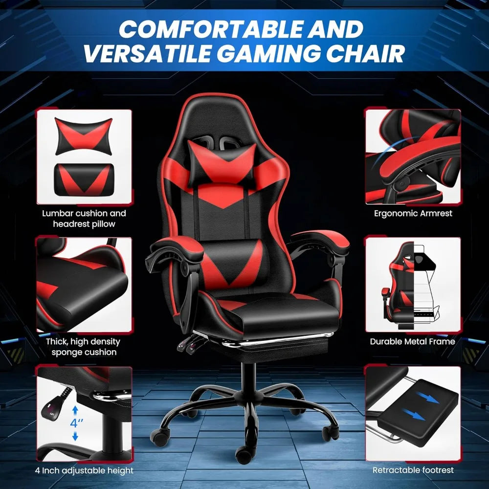Ergonomic Racing Style Height Adjustable & 90°-135° Tilt Function Gaming Chair with Footrest