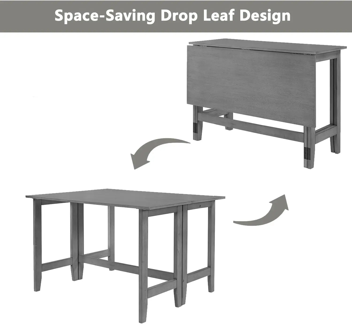 Farmhouse Drop Leaf Folding Dining Table, Space Saving Flip Top Dining Kitchen Table for 4, Solid Wood Extendable Dining Room