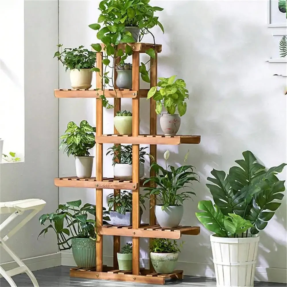 52" Tall Multi Potted Carbonized Wood Plant Stand Home Flower Display Rack Shelf
