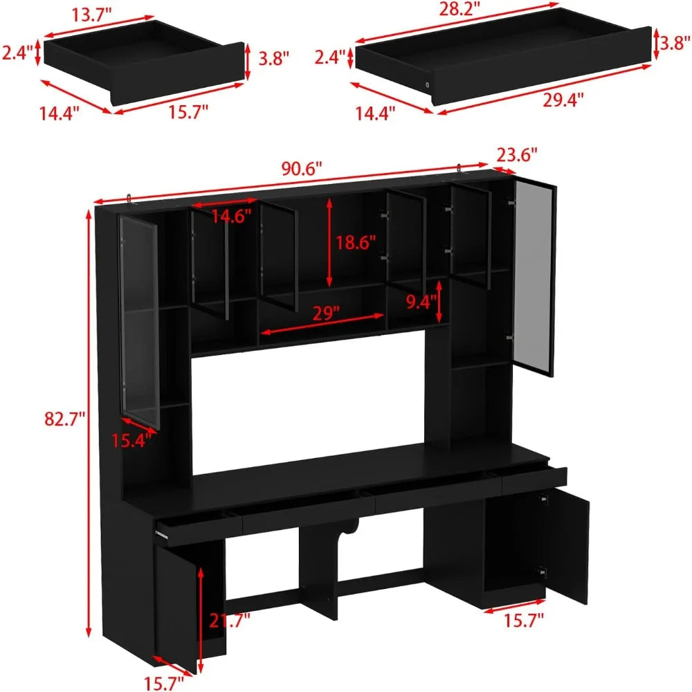Double Office Desk with Drawers and Doors, 2-Person Home Office Desk , Double Computer Desk Workstation , Study Writing Table