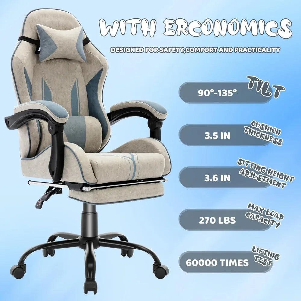 Gaming Chair with Footrest and Lumbar Support